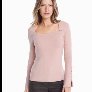 White House Black Market Rose Smoke Pink Square Neck Sweater in XXS
